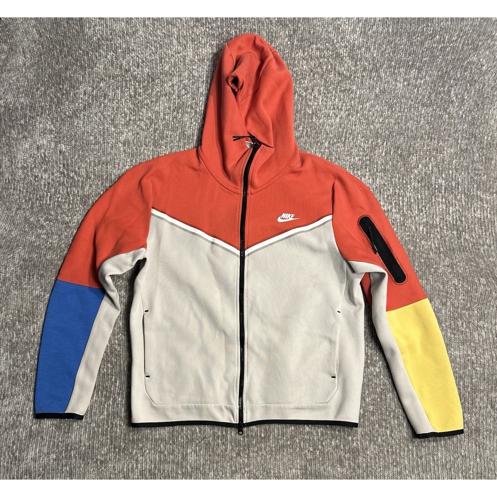 Nike Tech Fleece Full Zip Hoodie Color Block Lobster Grey Fog White CU4489-605 L